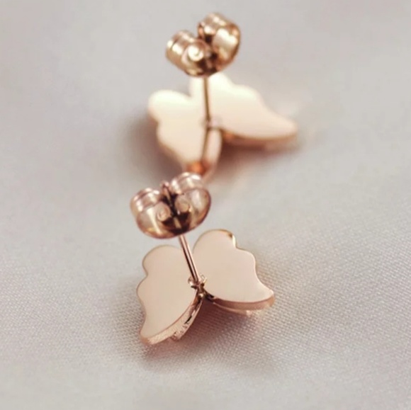 Rose gold stainless steel butterfly earrings. - Picture 4 of 8